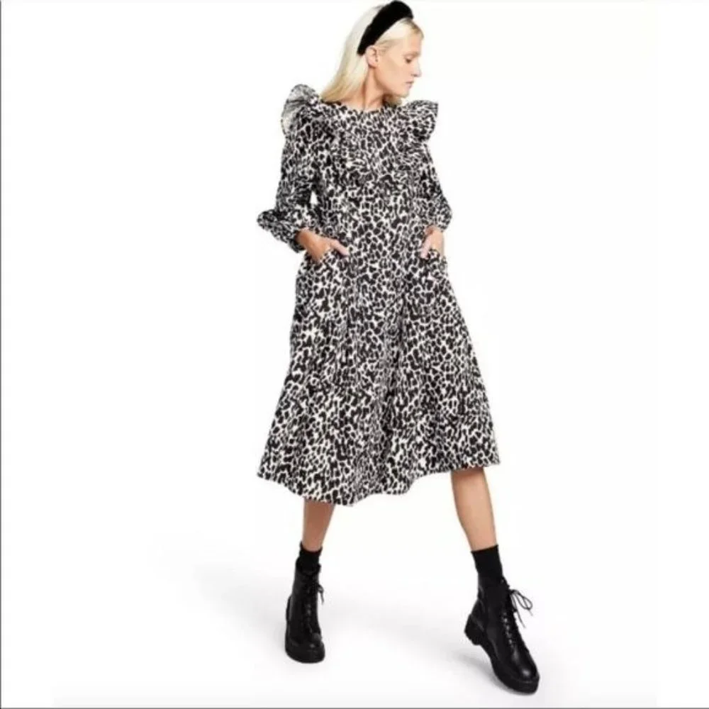 Sandy Liang x Target Leopard Print Long Ruffle Sleeve Midi Dress Plus Size NWT - Picture 15 of 15